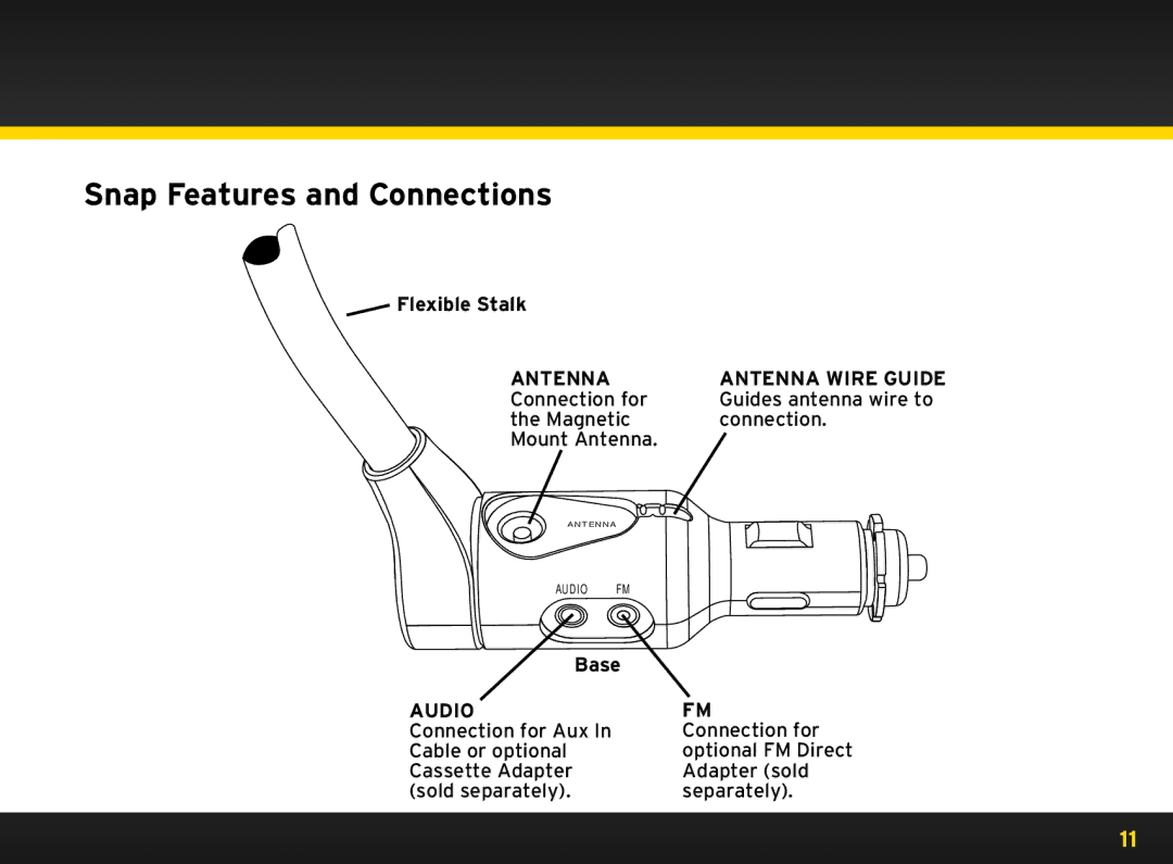 Sirius Satellite Radio 8840 manual Snap Features and Connections, Audio 