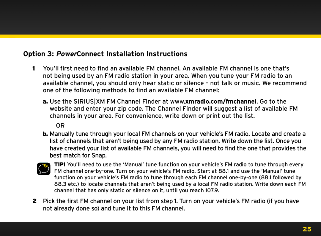 Sirius Satellite Radio 8840 manual Option 3 PowerConnect Installation Instructions 