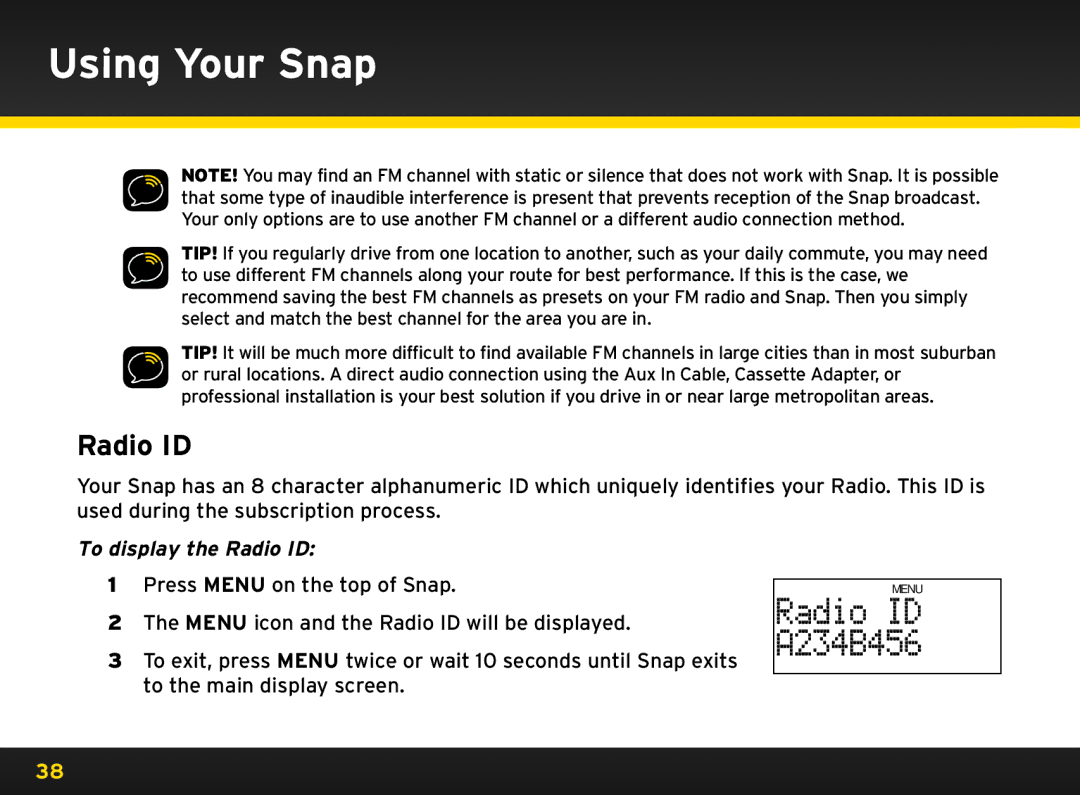 Sirius Satellite Radio 8840 manual To display the Radio ID 