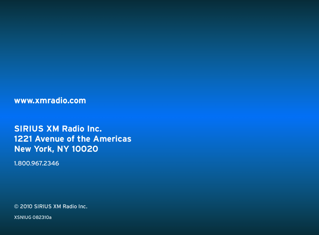 Sirius Satellite Radio 8840 manual Sirius XM Radio Inc Avenue of the Americas New York, NY 