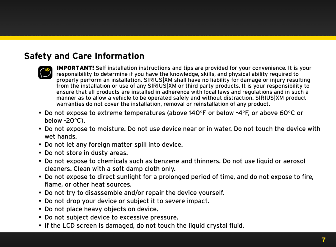 Sirius Satellite Radio 8840 manual Safety and Care Information 