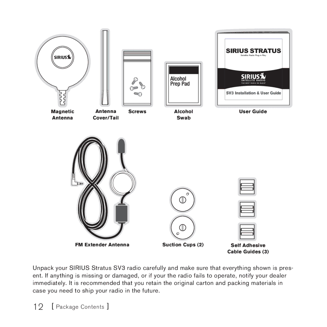 Sirius Satellite Radio AM/FM SV3 manual Sirius Stratus 