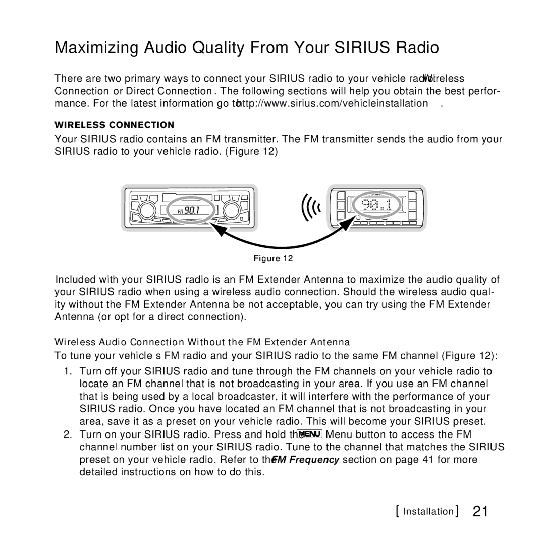 Sirius Satellite Radio AM/FM SV3 manual Maximizing Audio Quality From Your Sirius Radio, 90.1 