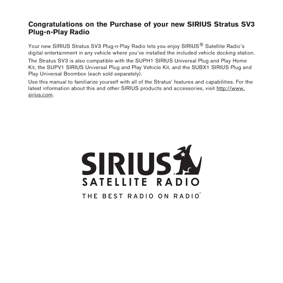 Sirius Satellite Radio AM/FM SV3 manual 