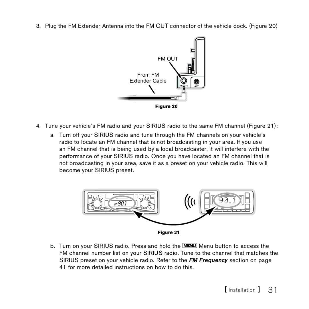 Sirius Satellite Radio AM/FM SV3 manual Fm Out 