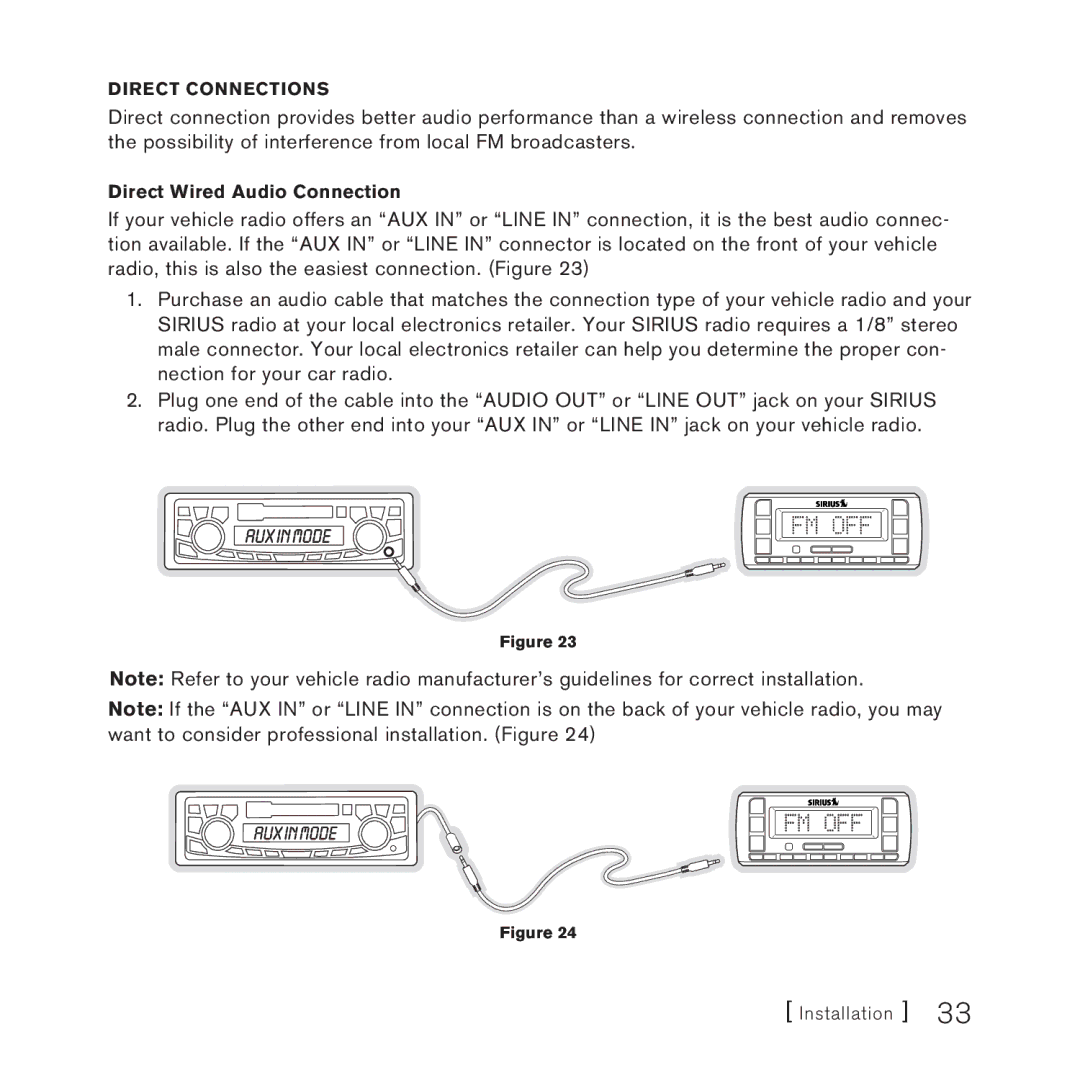 Sirius Satellite Radio AM/FM SV3 manual Direct Connections 