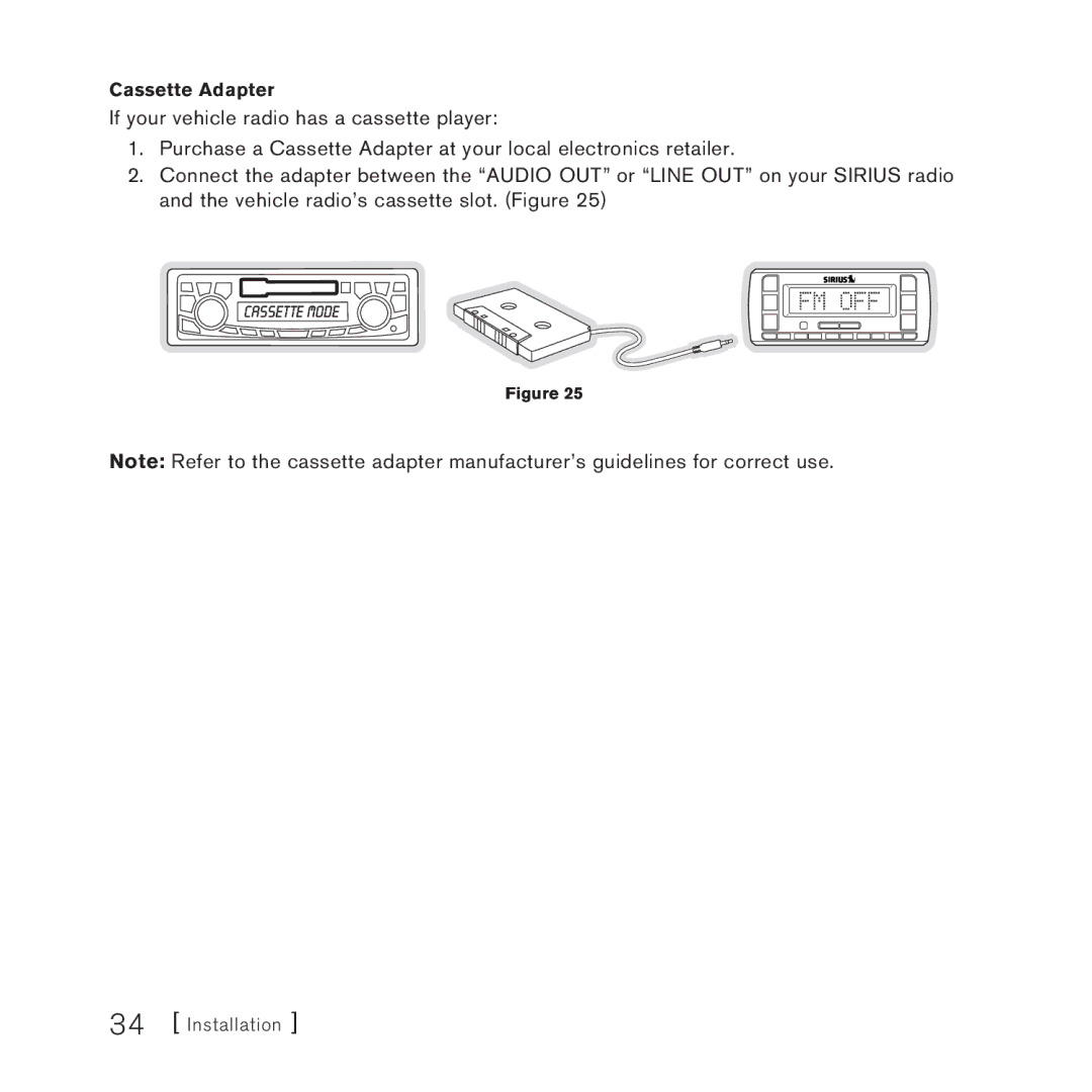 Sirius Satellite Radio AM/FM SV3 manual Cassette Adapter 