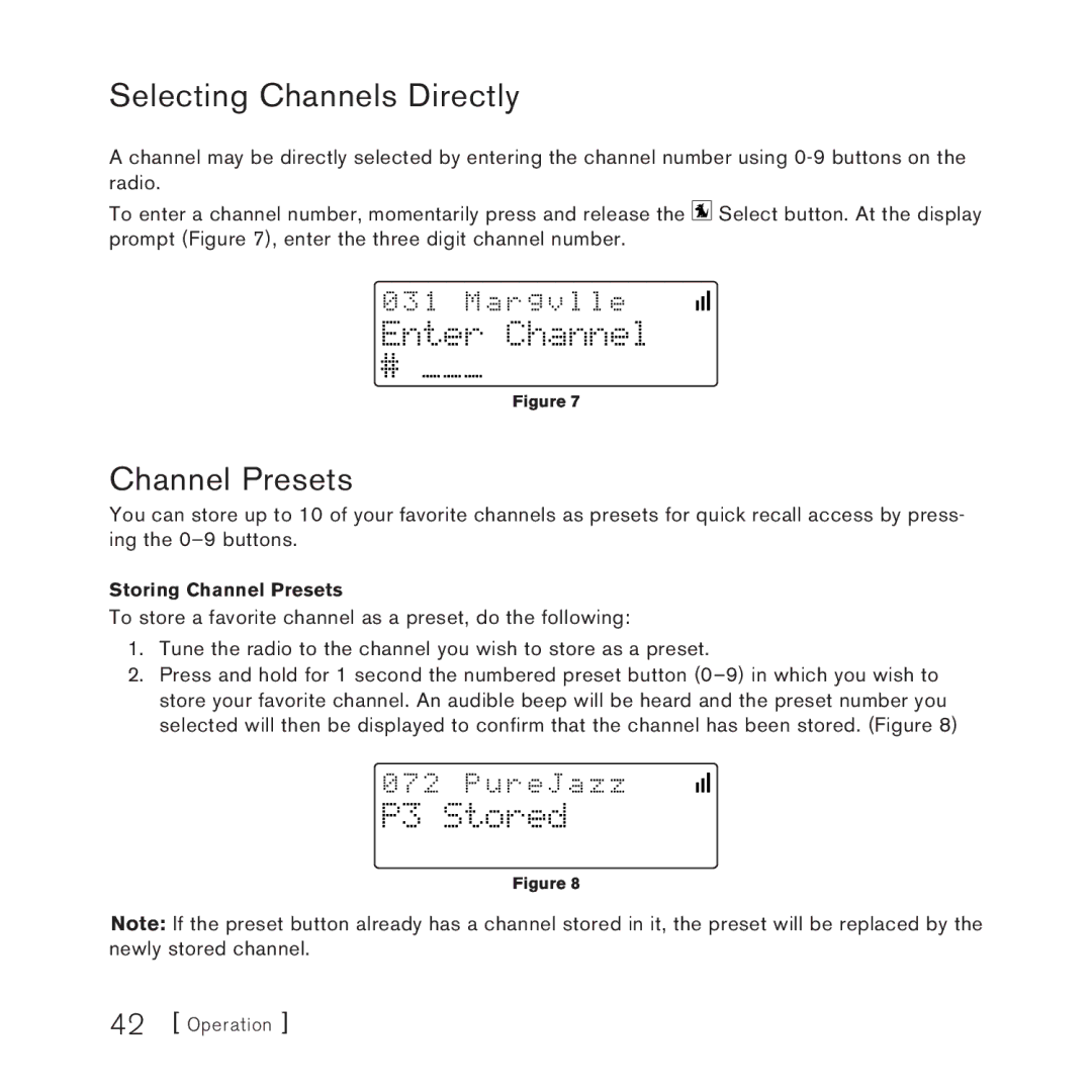 Sirius Satellite Radio AM/FM SV3 manual Selecting Channels Directly, Channel Presets, Enter Channel, P3 Stored 