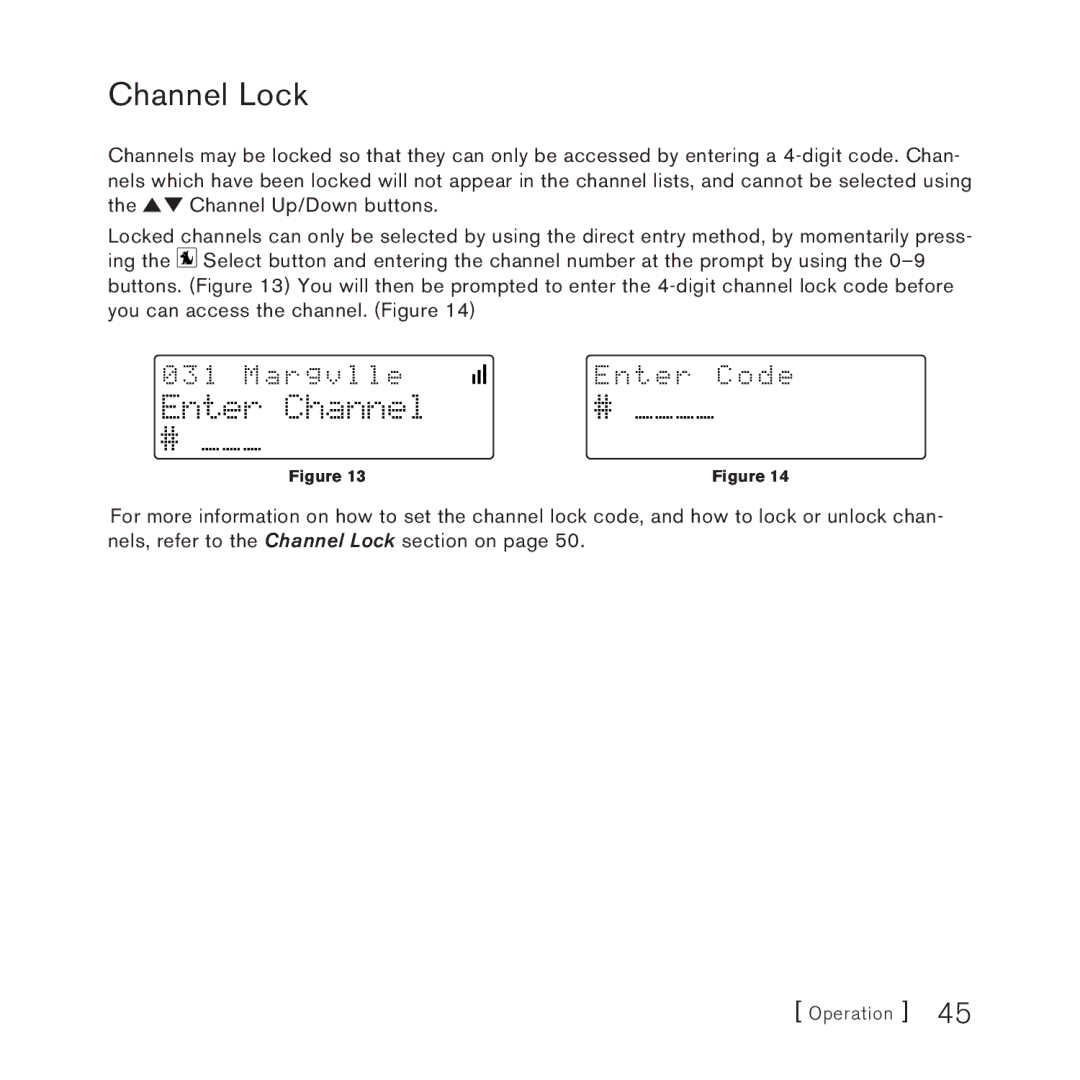 Sirius Satellite Radio AM/FM SV3 manual Channel Lock, T e r code 