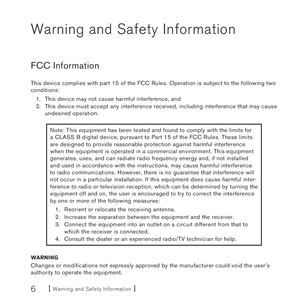 Sirius Satellite Radio AM/FM SV3 manual FCC Information 