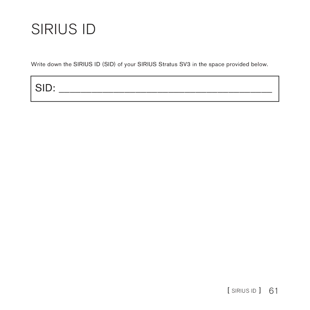 Sirius Satellite Radio AM/FM SV3 manual Sirius ID 