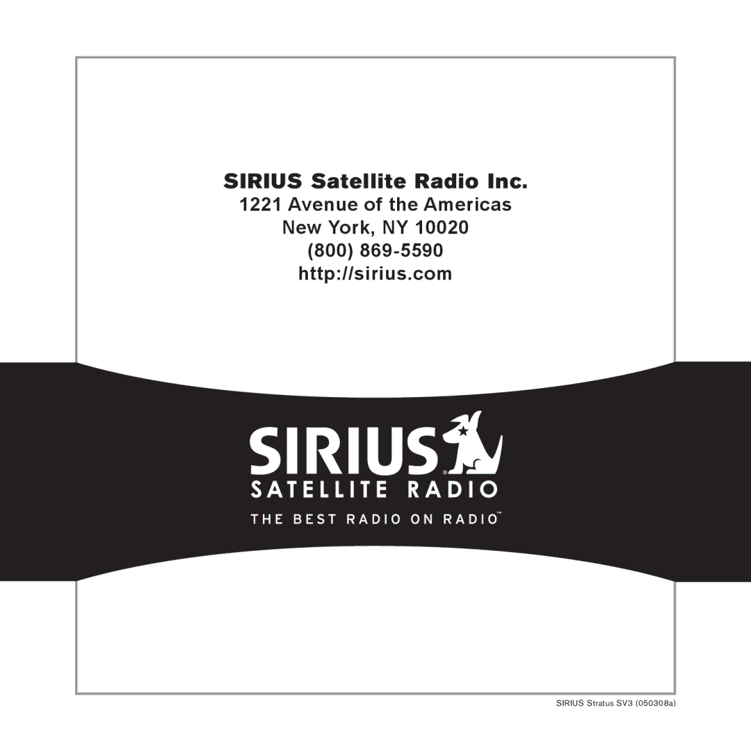 Sirius Satellite Radio AM/FM SV3 manual Sirius Satellite Radio Inc 