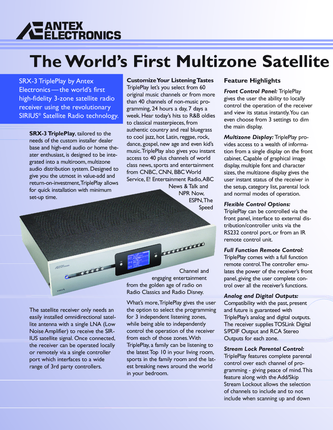 Sirius Satellite Radio audio satellite receiver manual World’s First Multizone Satellite 