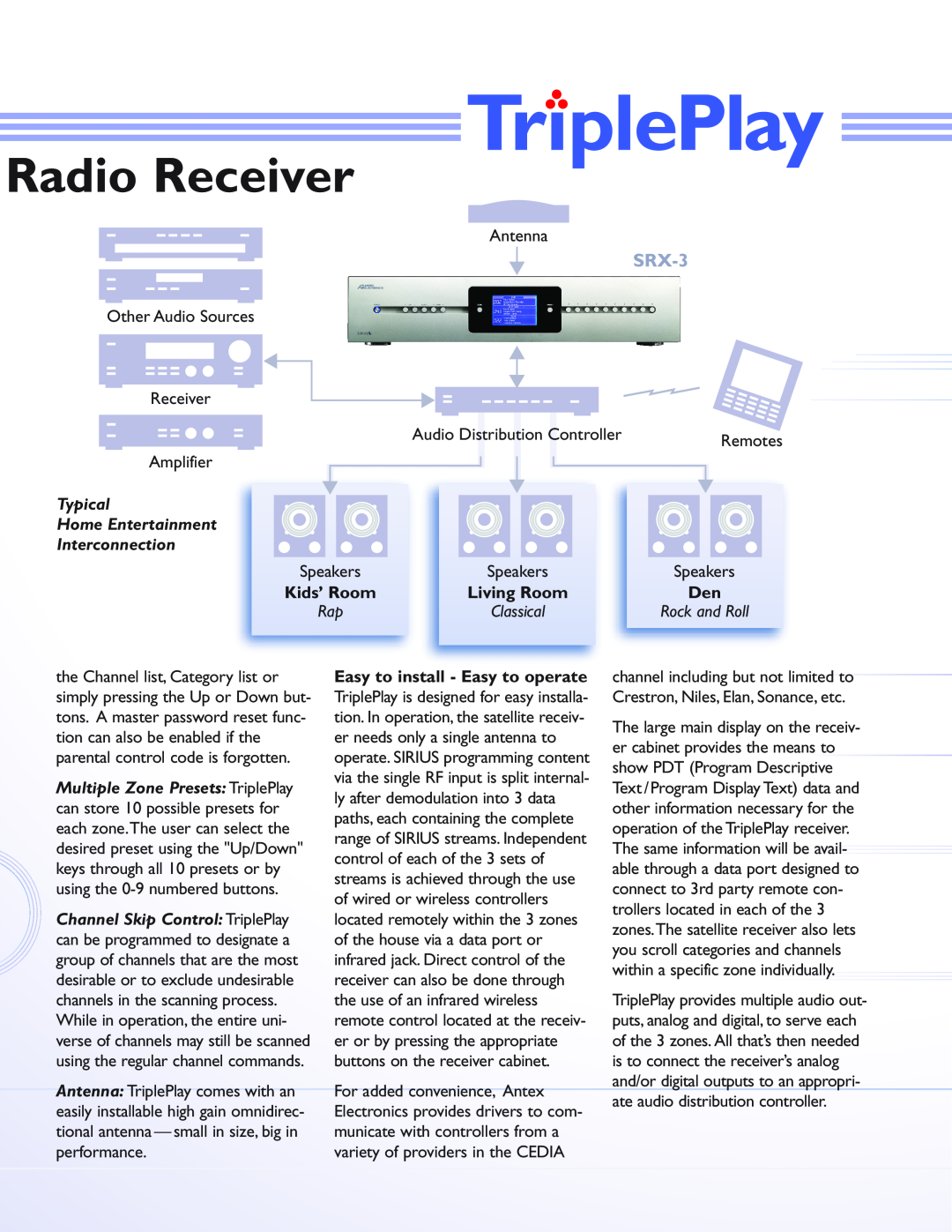 Sirius Satellite Radio audio satellite receiver manual Radio Receiver, Typical, Home Entertainment, Interconnection, SRX-3 