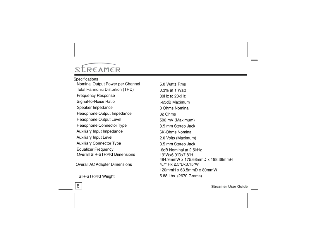 Sirius Satellite Radio BOOM BOX PROJECT manual Streamer User Guide 