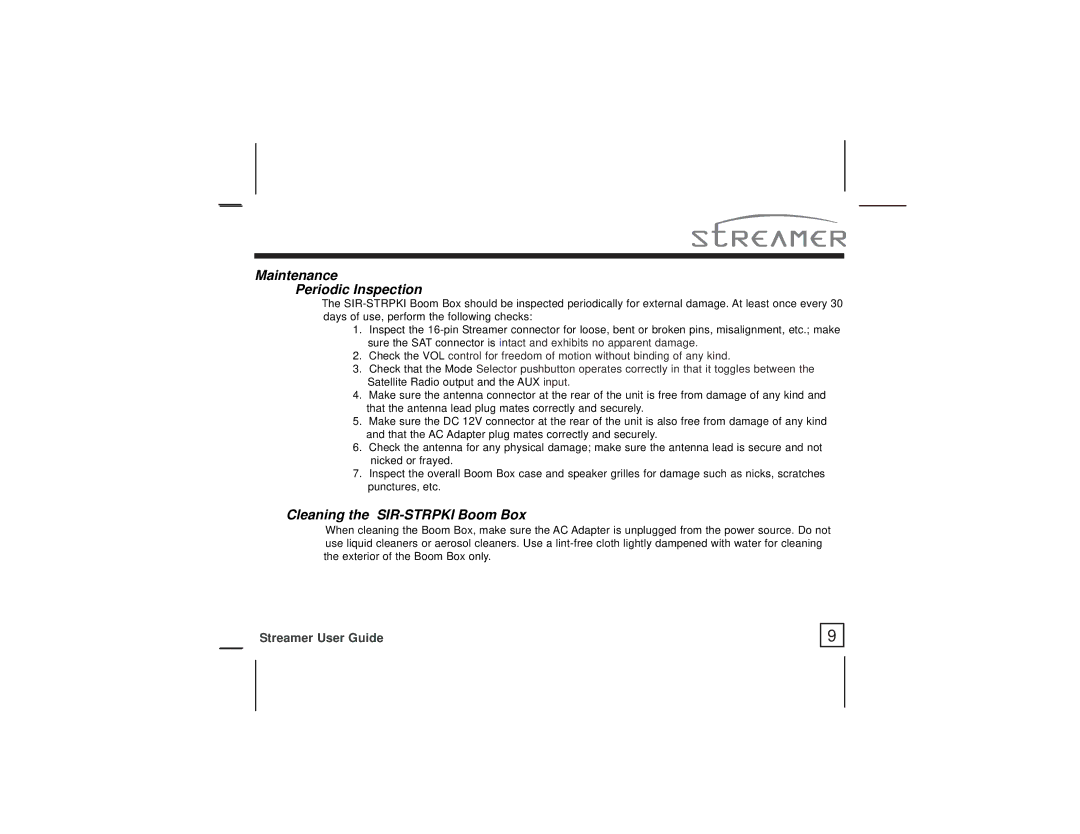 Sirius Satellite Radio BOOM BOX PROJECT manual Maintenance Periodic Inspection 