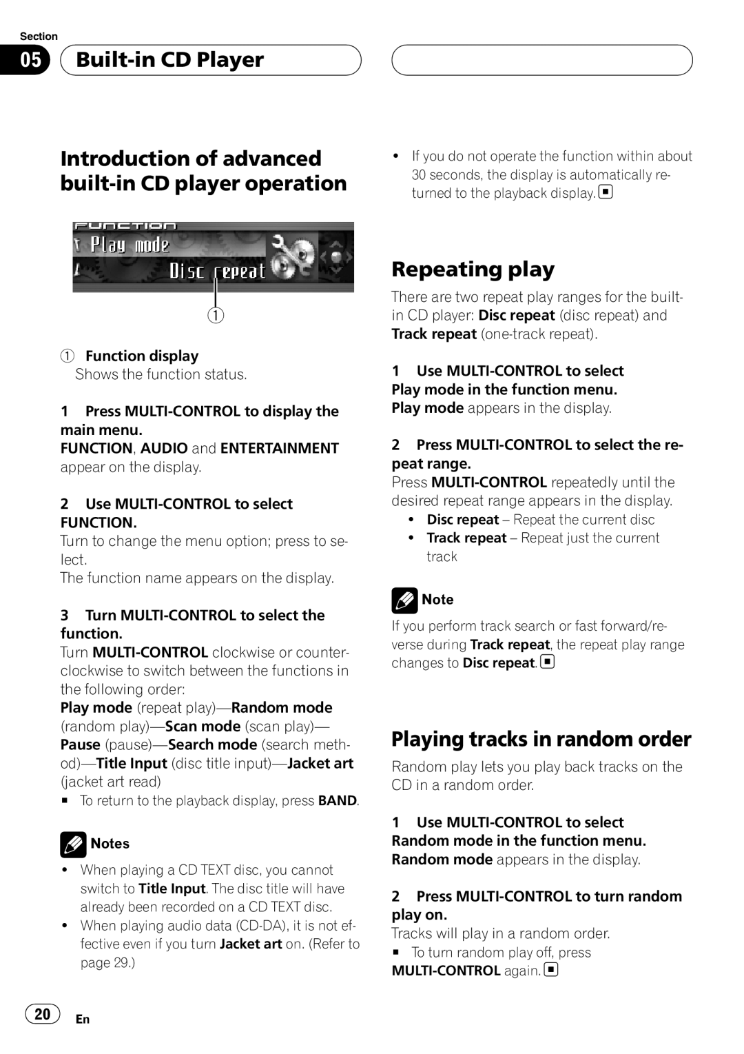 Sirius Satellite Radio DEH-P7800MP operation manual Built-inCD Player, Repeating play, Playing tracks in random order 