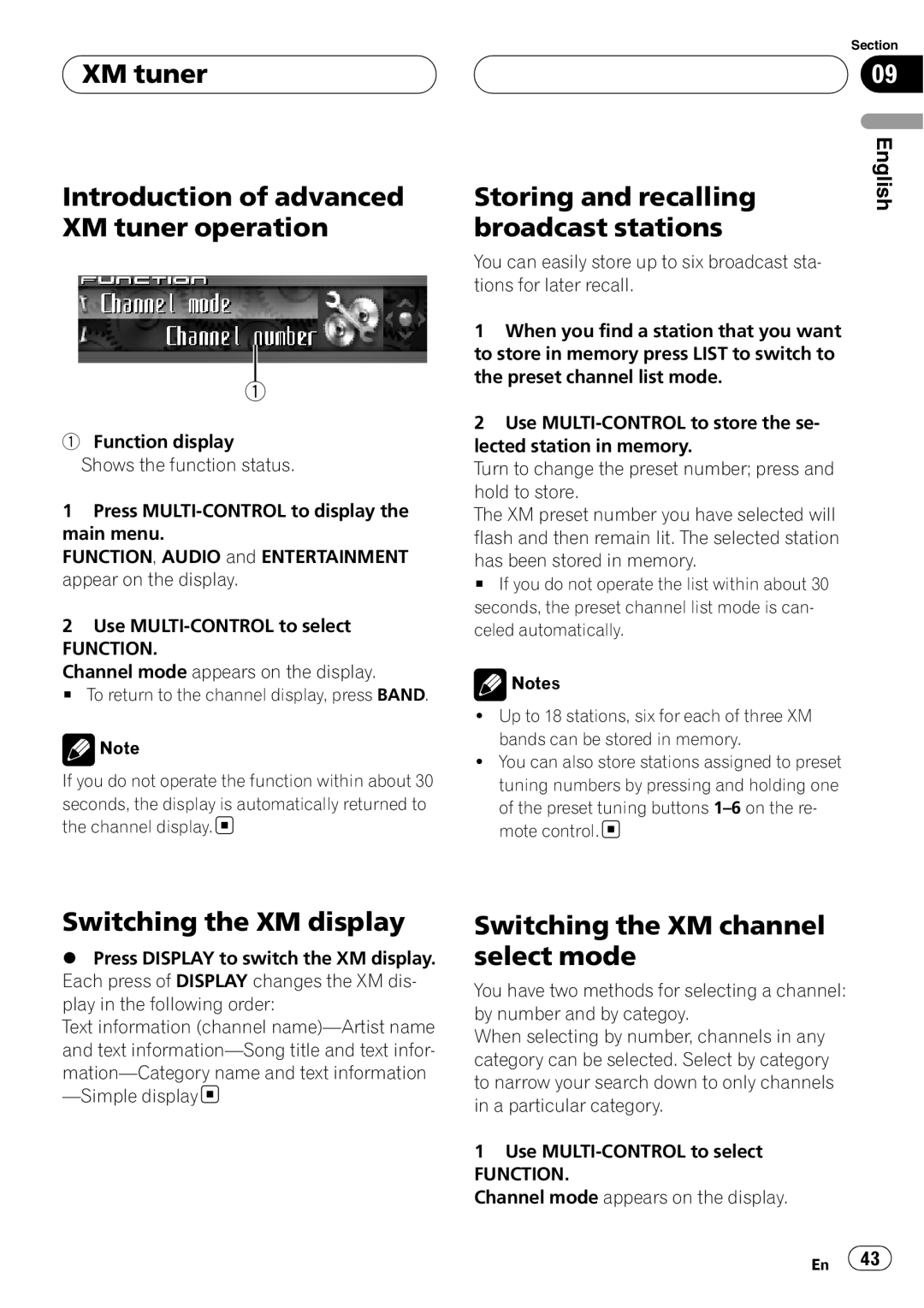 Sirius Satellite Radio DEH-P7800MP Introduction of advanced XM tuner operation, broadcast stations, English 