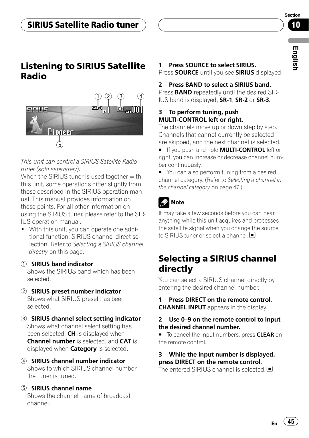 Sirius Satellite Radio DEH-P7800MP operation manual SIRIUS Satellite Radio tuner, Listening to SIRIUS Satellite Radio, 1 2 