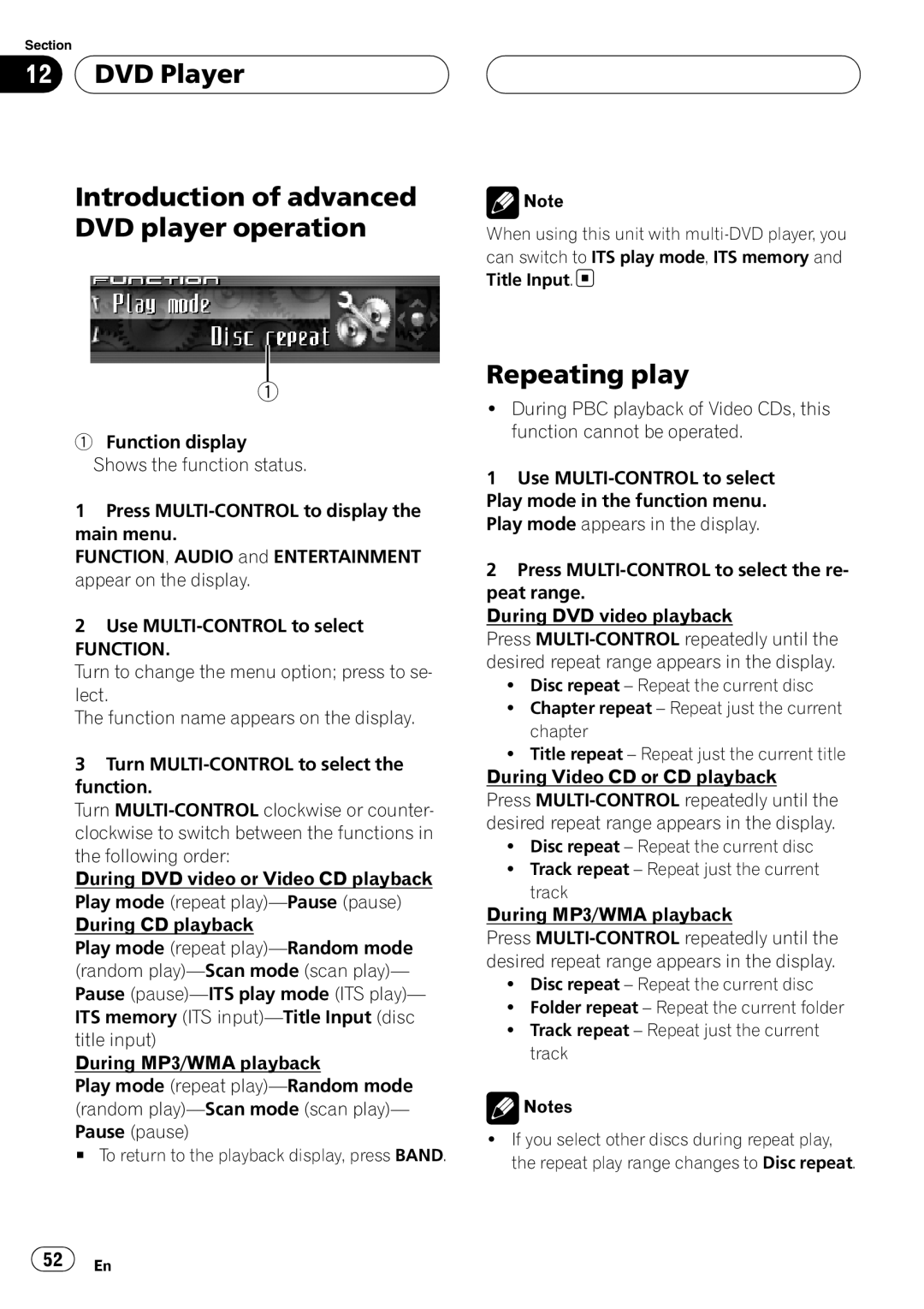Sirius Satellite Radio DEH-P7800MP DVD Player, Introduction of advanced DVD player operation, Repeating play 