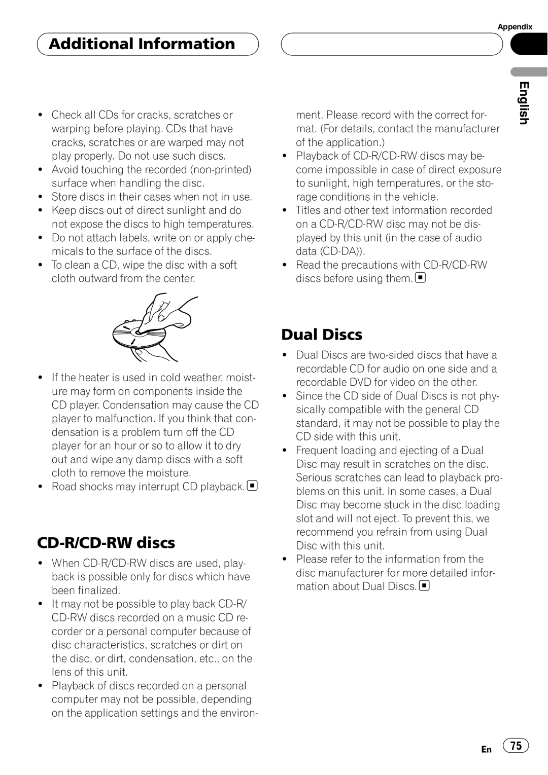 Sirius Satellite Radio DEH-P7800MP operation manual CD-R/CD-RWdiscs, Dual Discs, Additional Information 