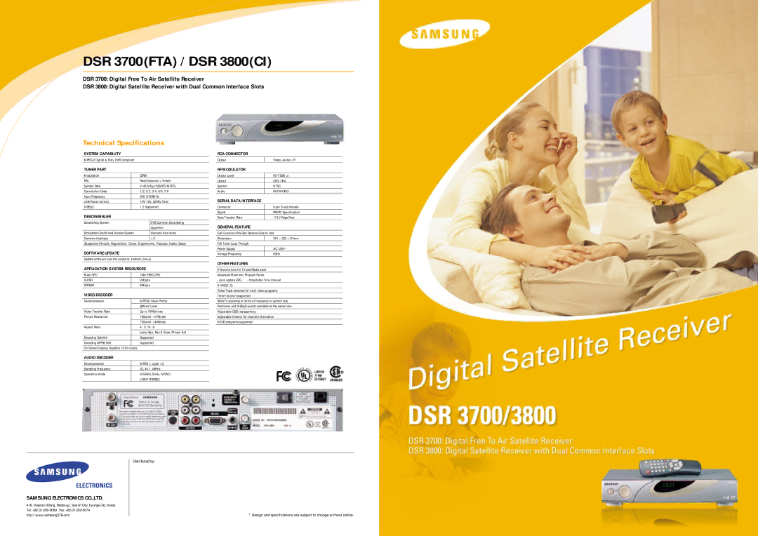 Sirius Satellite Radio DSR 3700, DSR 3800 technical specifications Technical Specifications 