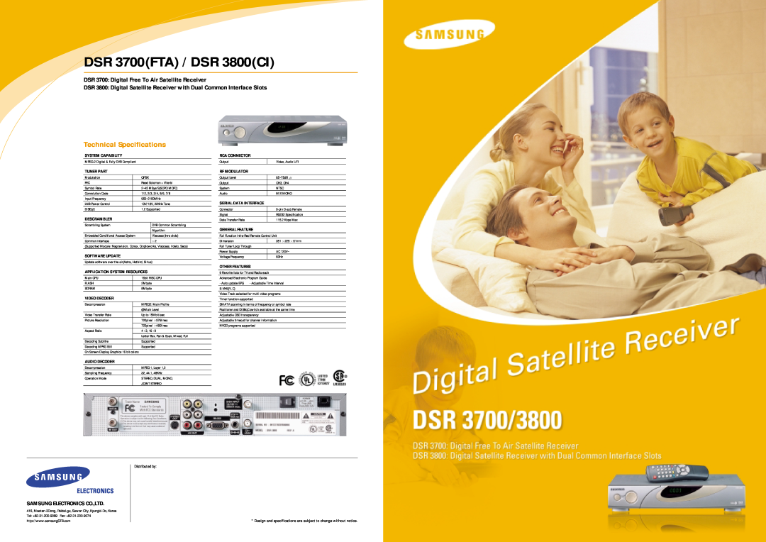 Sirius Satellite Radio technical specifications Technical Specifications, DSR 3700FTA / DSR 3800CI 