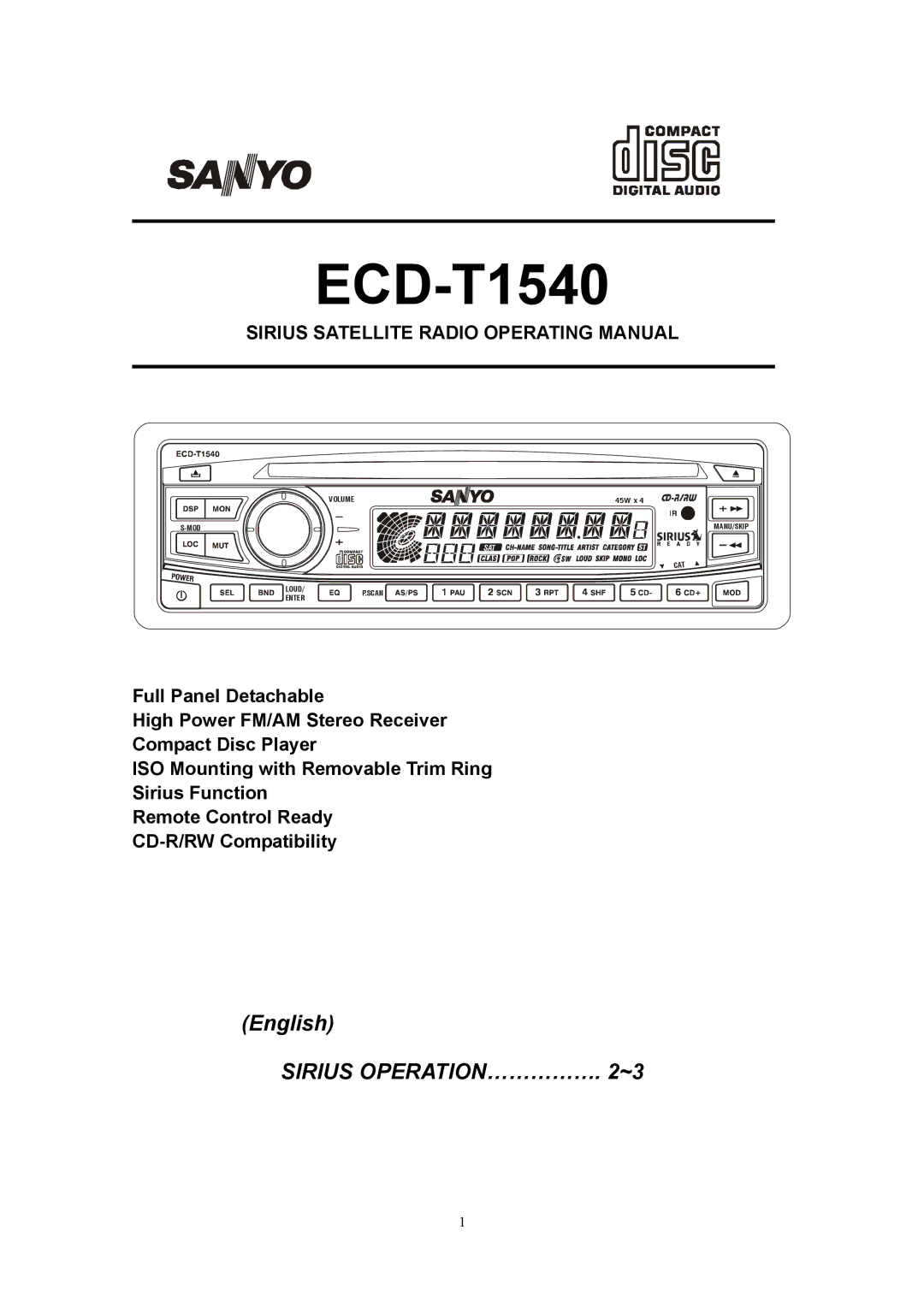 Sirius Satellite Radio ECD-T1540 manual 