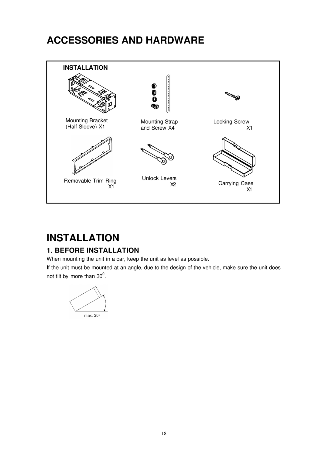 Sirius Satellite Radio ECD-T1540 manual Accessories and Hardware, Before Installation 