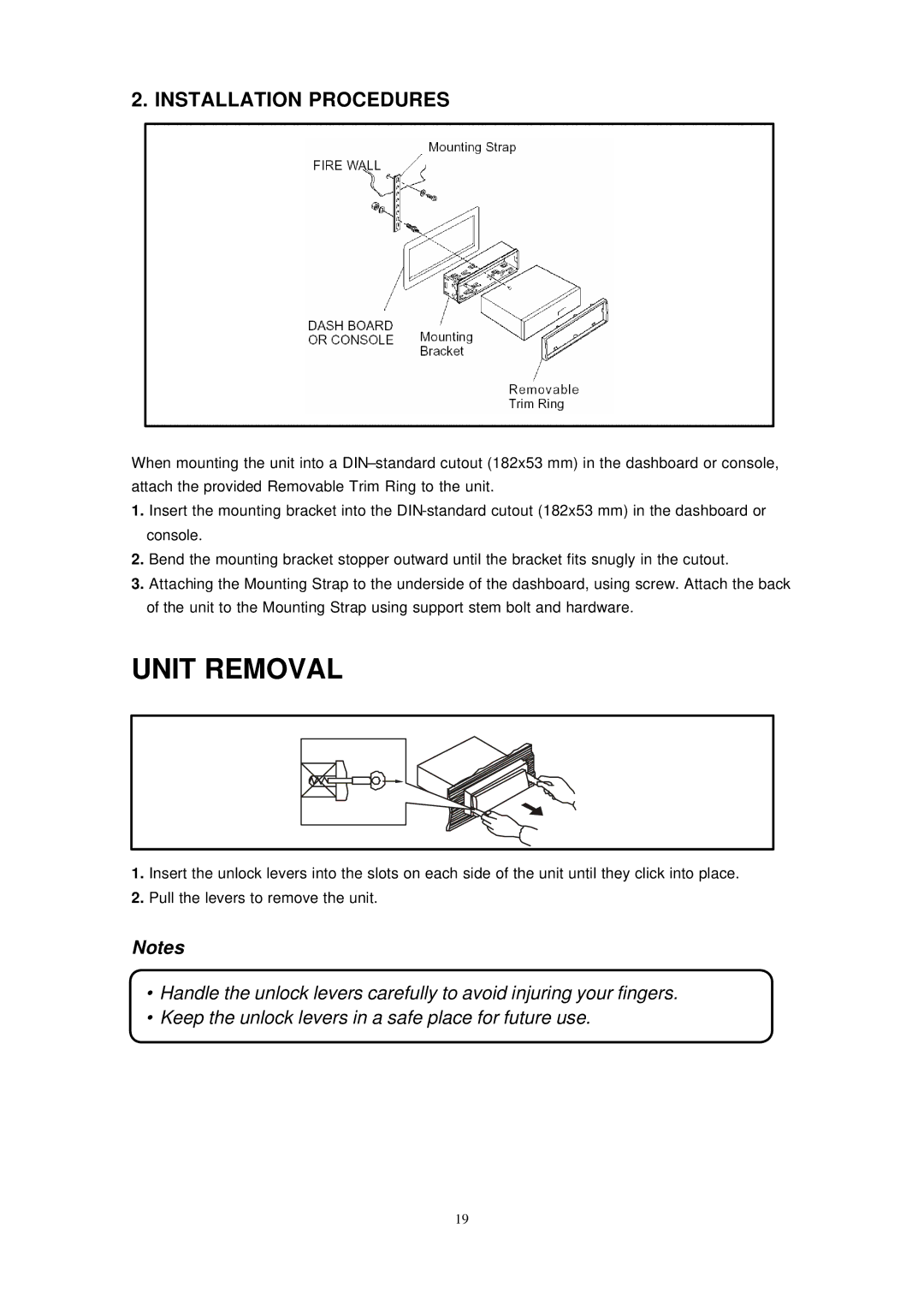 Sirius Satellite Radio ECD-T1540 manual Unit Removal, Installation Procedures 