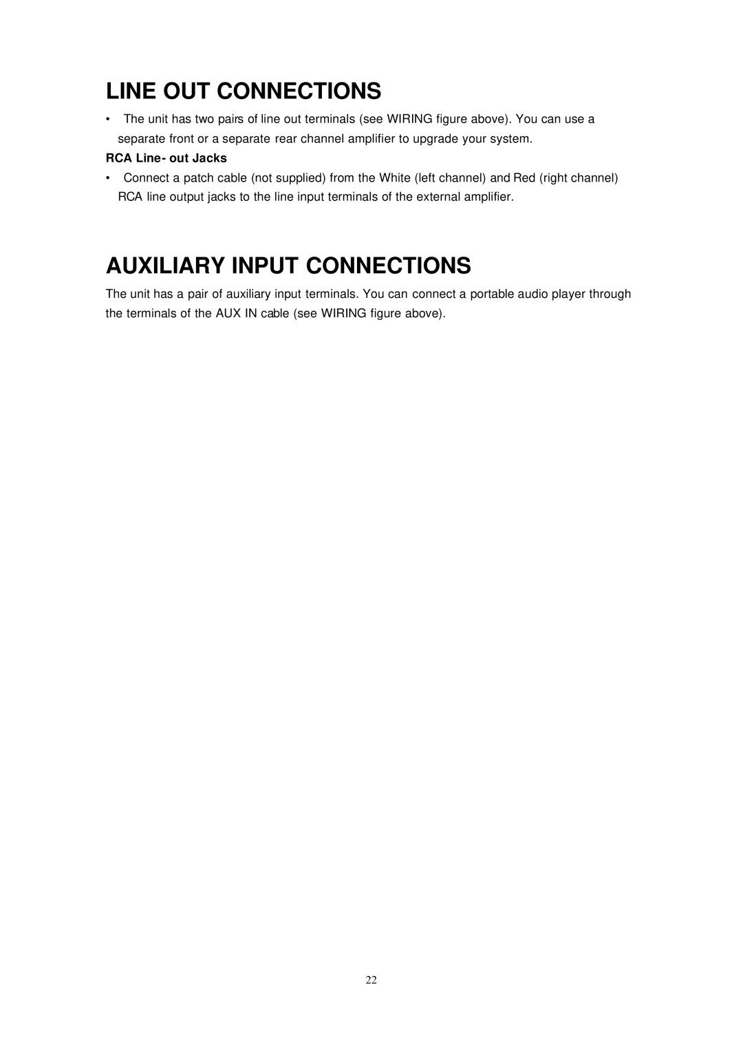 Sirius Satellite Radio ECD-T1540 manual Line OUT Connections, Auxiliary Input Connections, RCA Line- out Jacks 