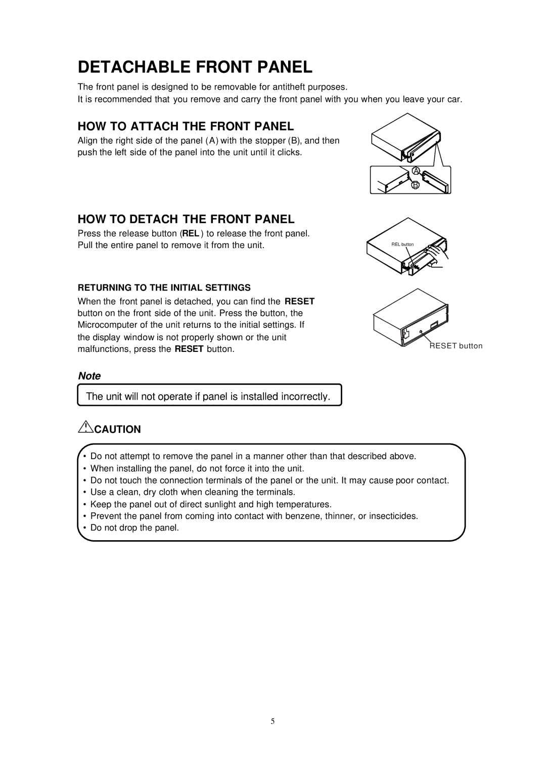 Sirius Satellite Radio ECD-T1540 Detachable Front Panel, HOW to Attach the Front Panel, HOW to Detach the Front Panel 