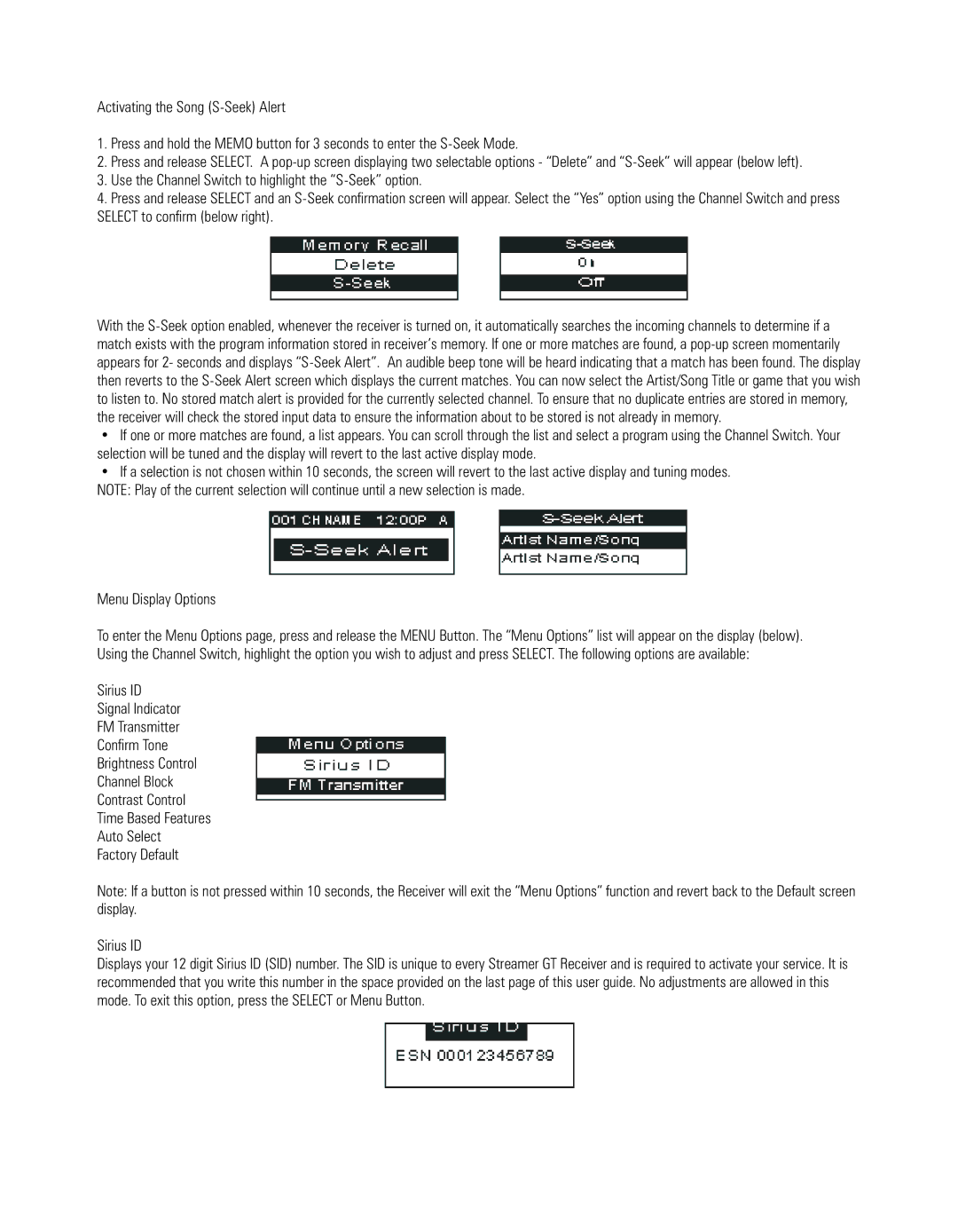 Sirius Satellite Radio EQ-SIRRCV, EQ-SIRCBL, EQ-SIRANT owner manual 