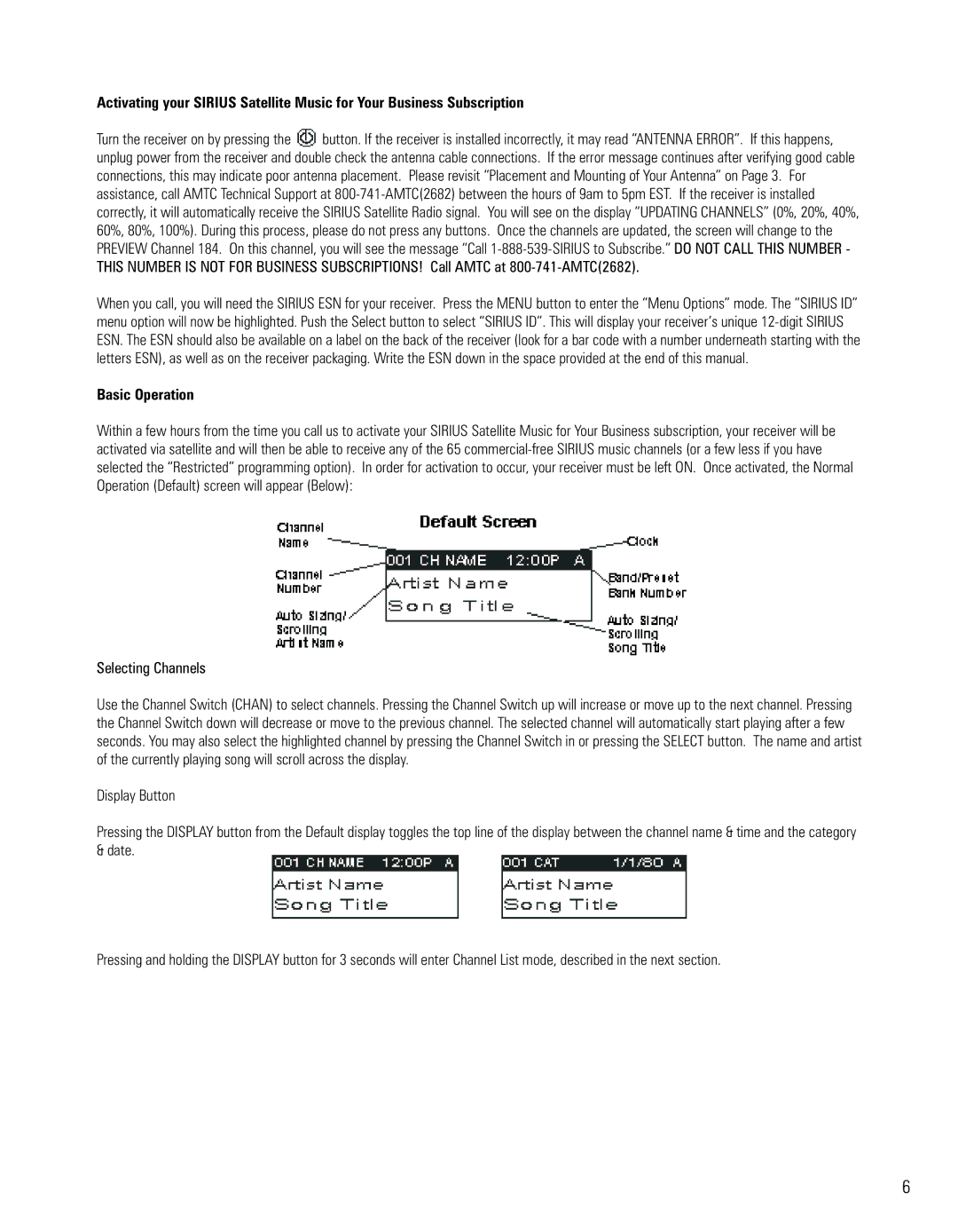 Sirius Satellite Radio EQ-SIRCBL, EQ-SIRRCV, EQ-SIRANT owner manual Basic Operation 