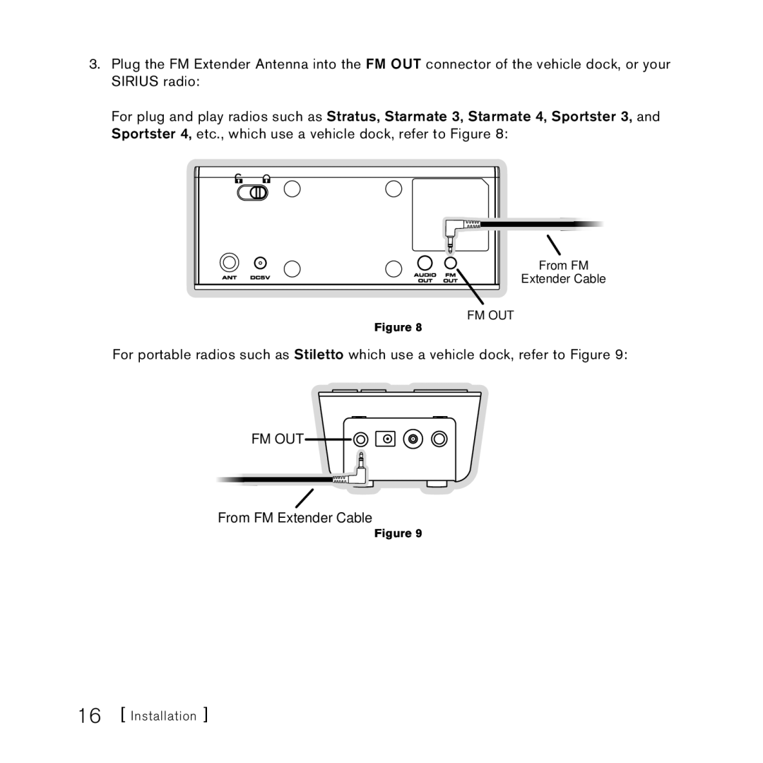 Sirius Satellite Radio FEA FM Extender Antenna manual Fm Out 