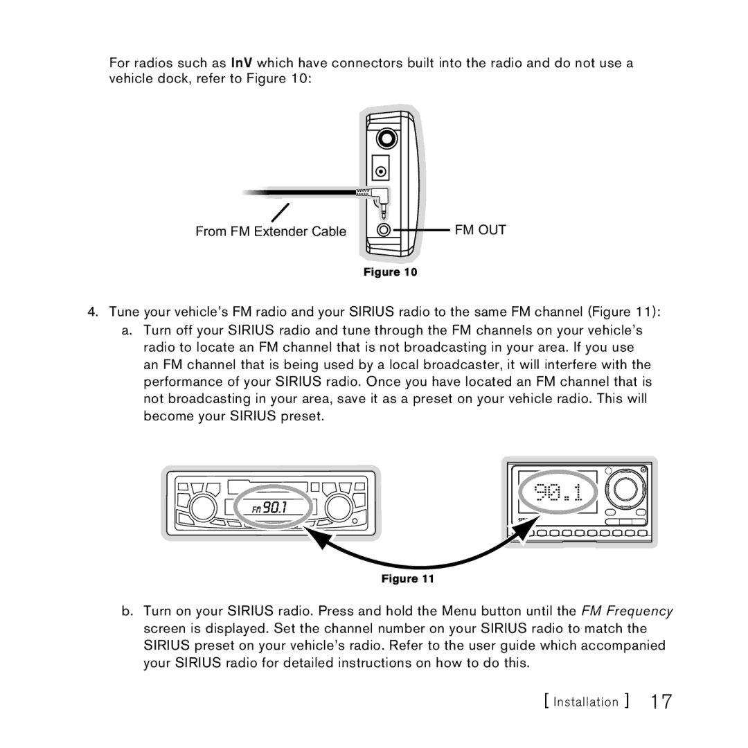 Sirius Satellite Radio FEA FM Extender Antenna manual 90.1 