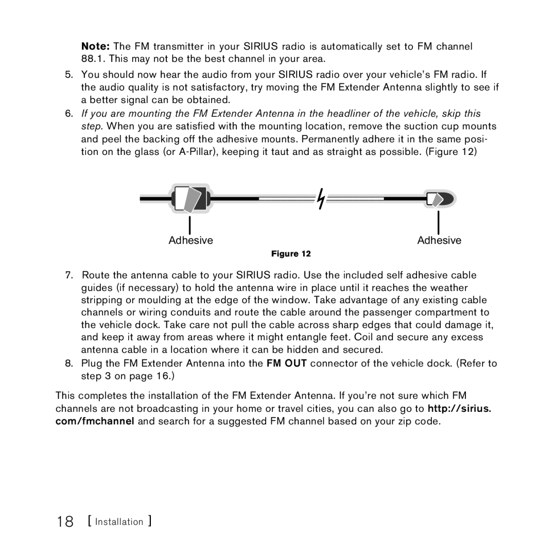 Sirius Satellite Radio FEA FM Extender Antenna manual 