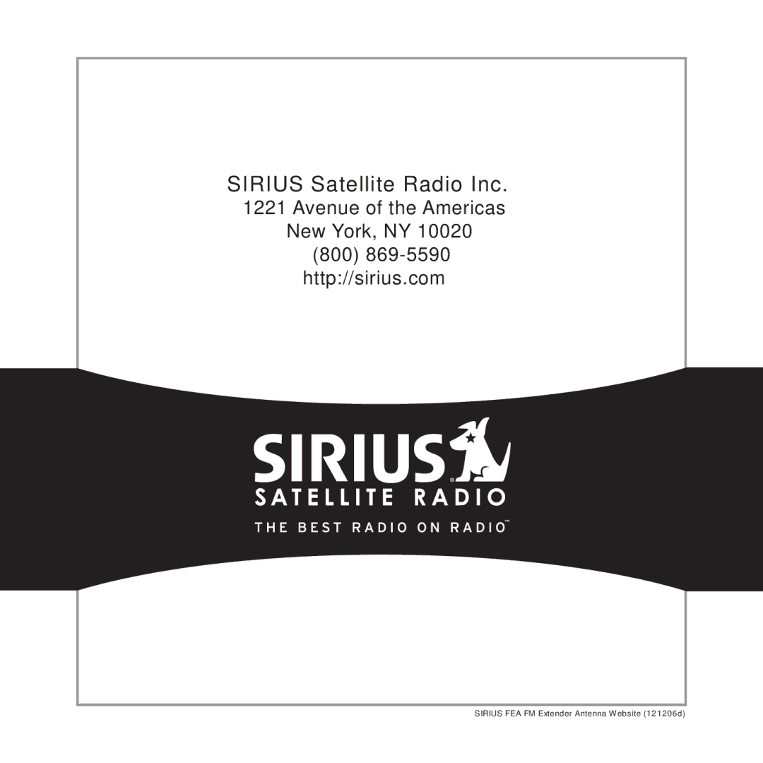 Sirius Satellite Radio FEA FM Extender Antenna manual Sirius Satellite Radio Inc 