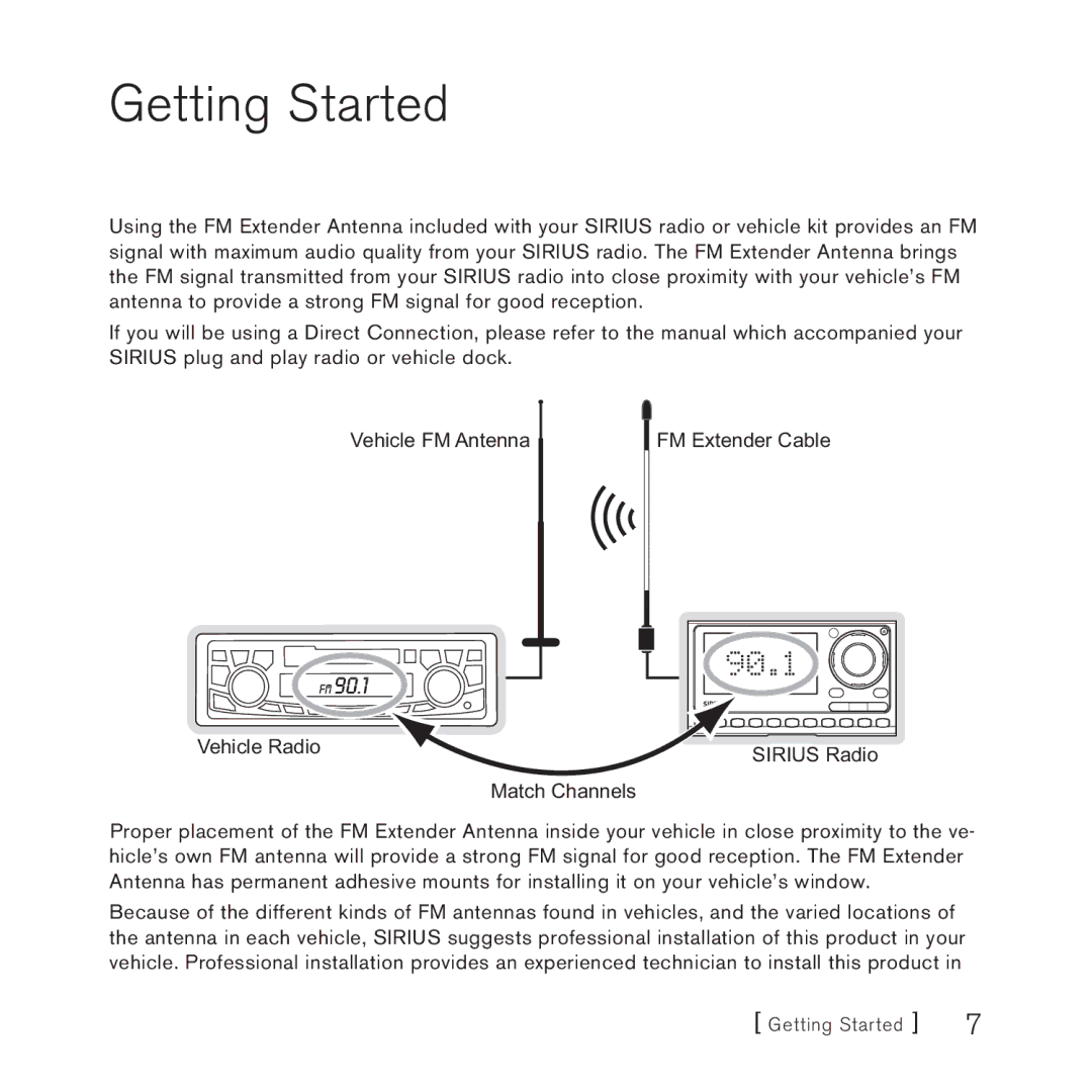 Sirius Satellite Radio FEA FM Extender Antenna manual Getting Started, 90.1 