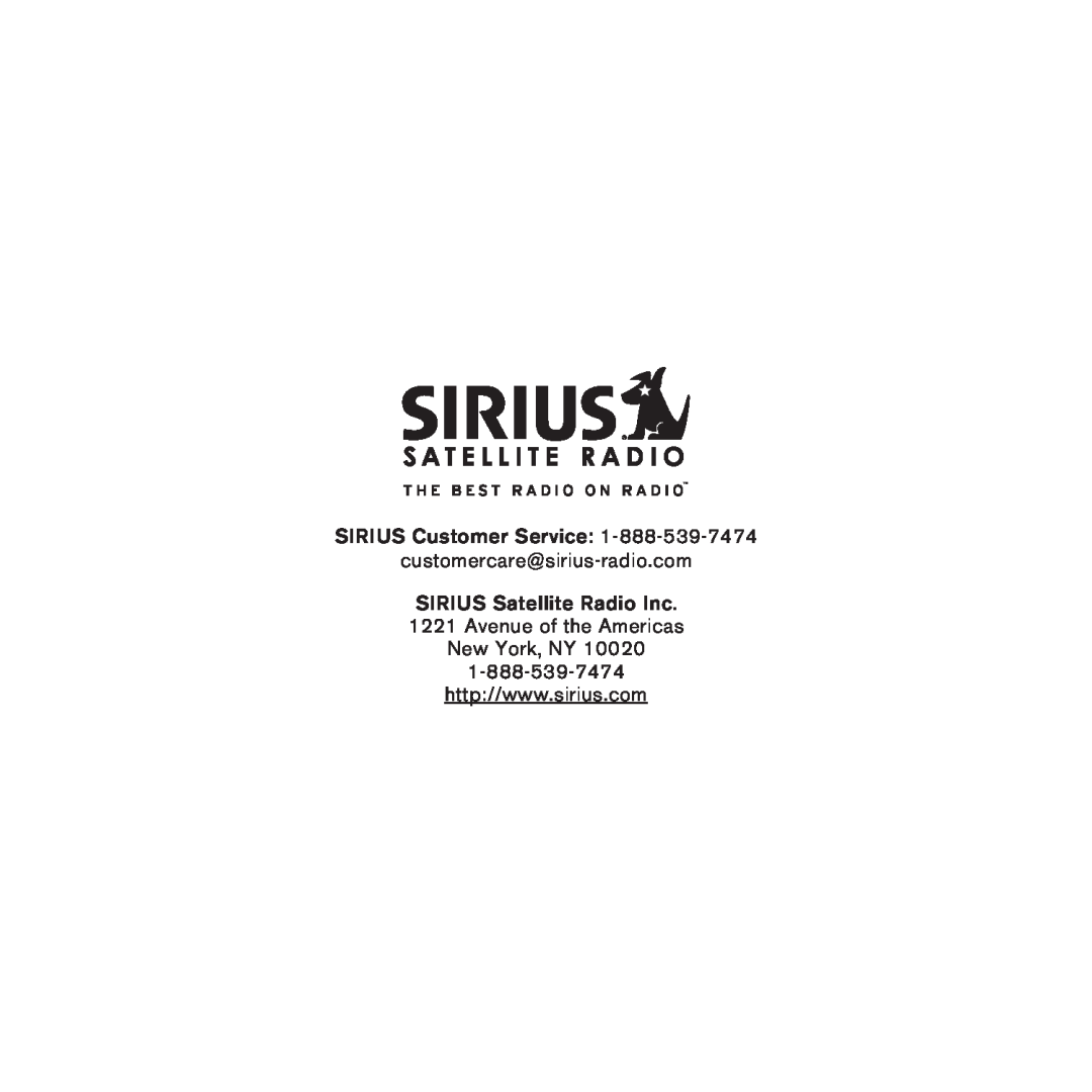 Sirius Satellite Radio FEA FM Extender Antenna manual SIRIUS Customer Service 