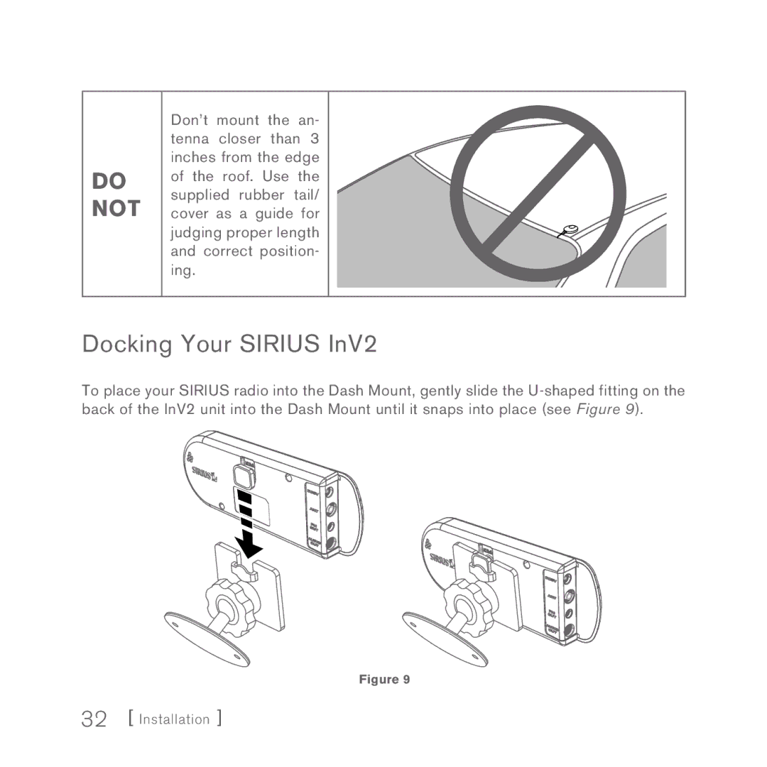 Sirius Satellite Radio INV2 manual Docking Your Sirius InV2 