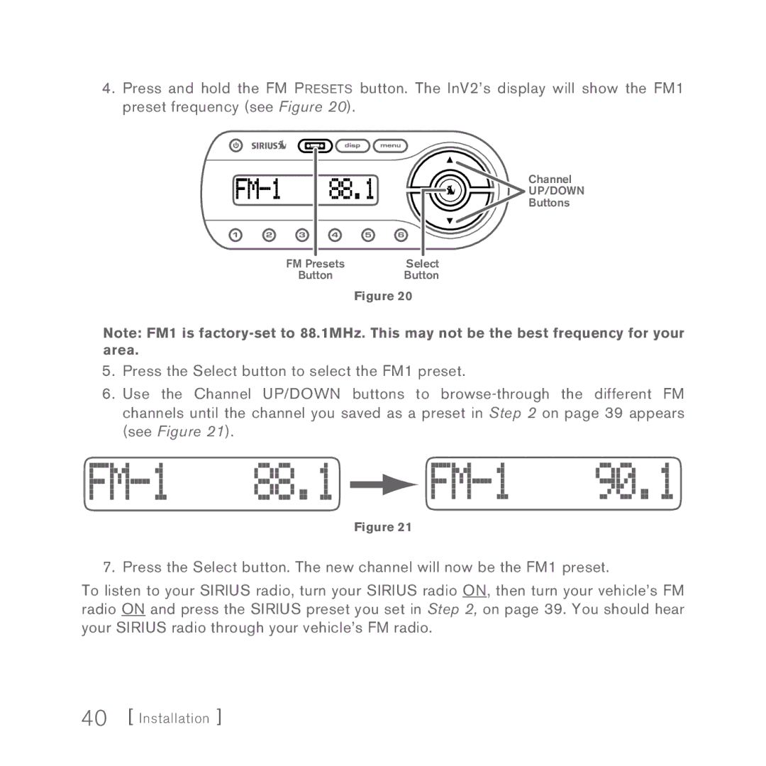 Sirius Satellite Radio INV2 manual Up/Down 