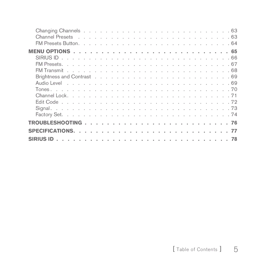 Sirius Satellite Radio INV2 manual Troubleshooting Specifications 