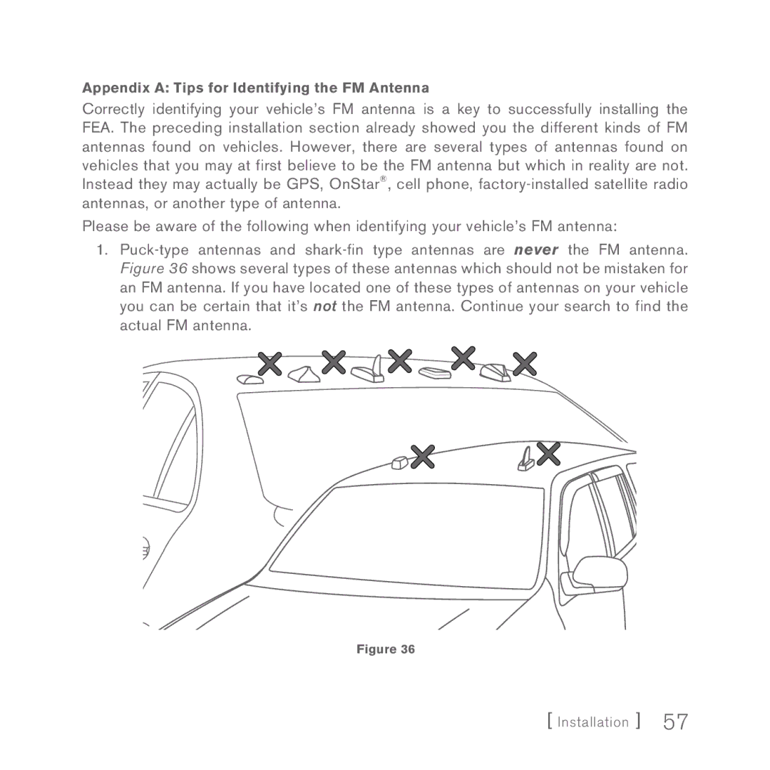 Sirius Satellite Radio INV2 manual Appendix a Tips for Identifying the FM Antenna 