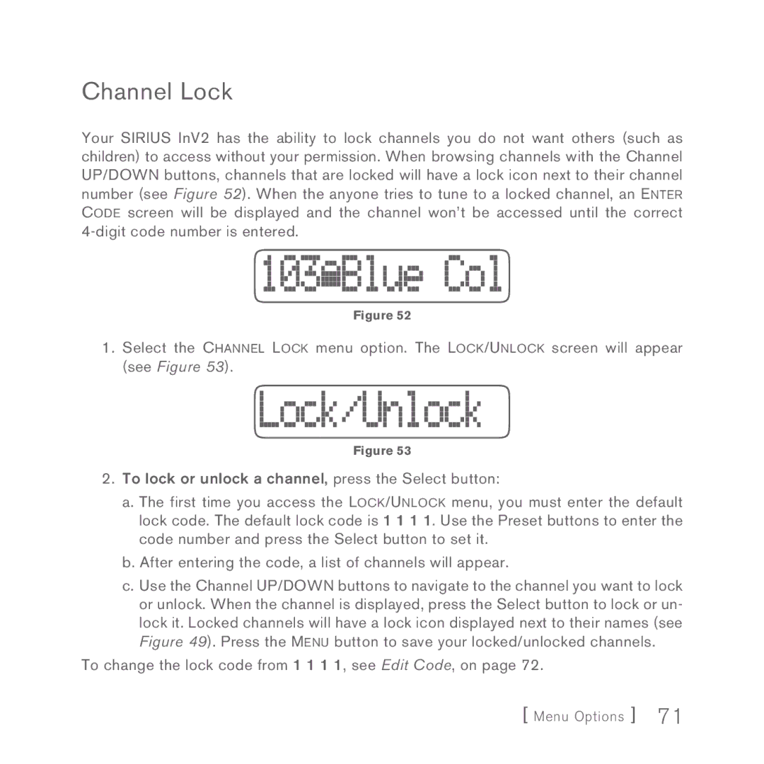 Sirius Satellite Radio INV2 manual Channel Lock 