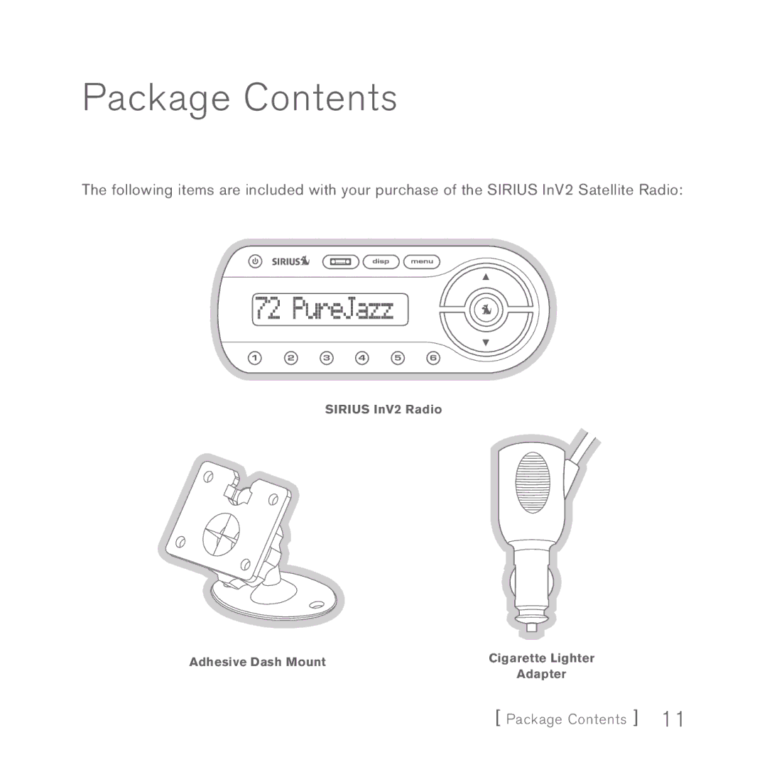 Sirius Satellite Radio INV2 manual Package Contents 