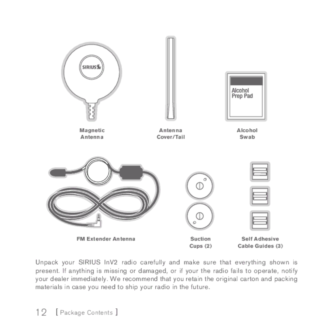 Sirius Satellite Radio INV2 manual Package Contents 