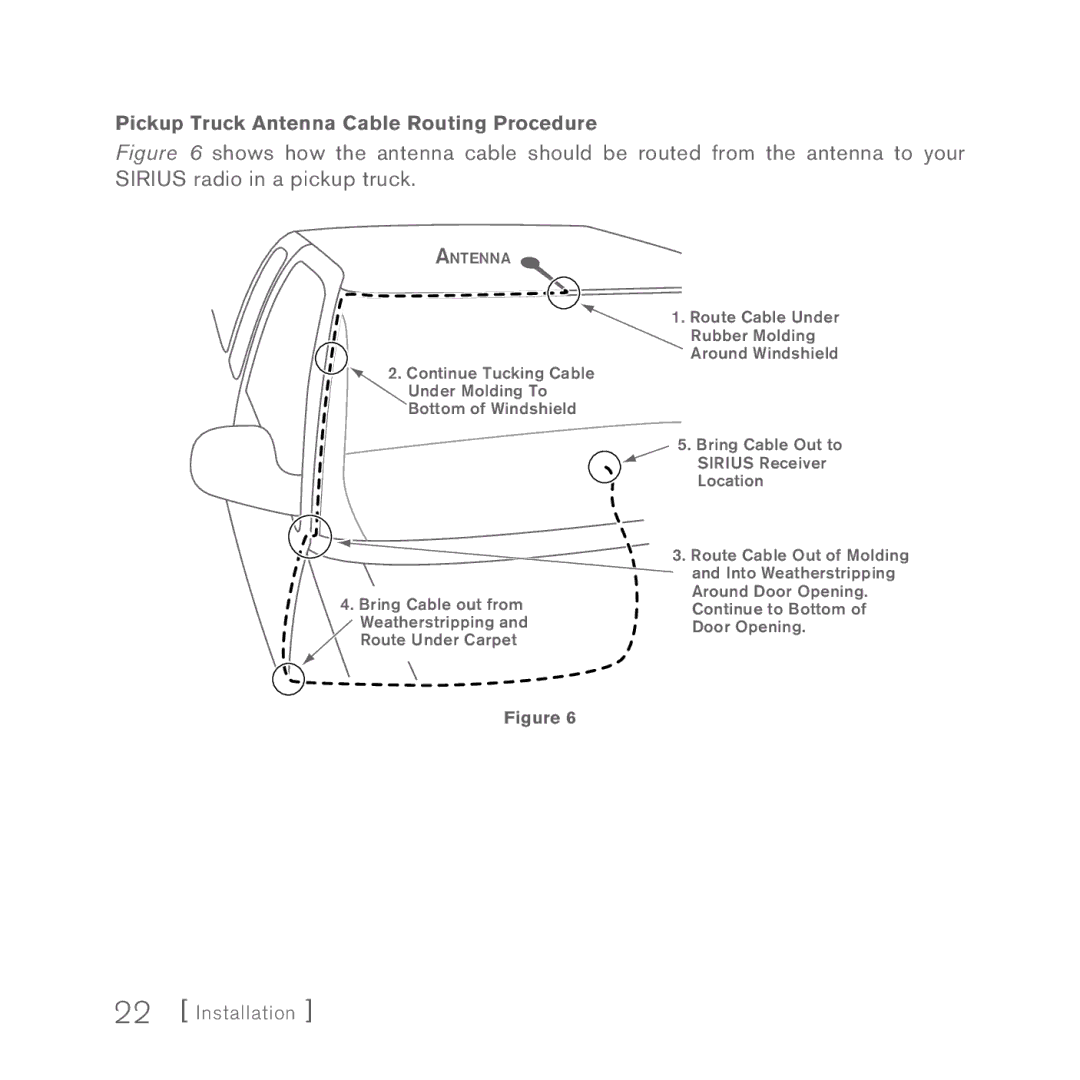 Sirius Satellite Radio INV2 manual Pickup Truck Antenna Cable Routing Procedure 