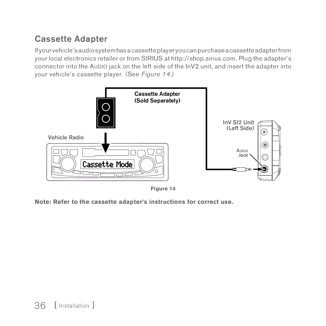 Sirius Satellite Radio INV2 manual Cassette Adapter 