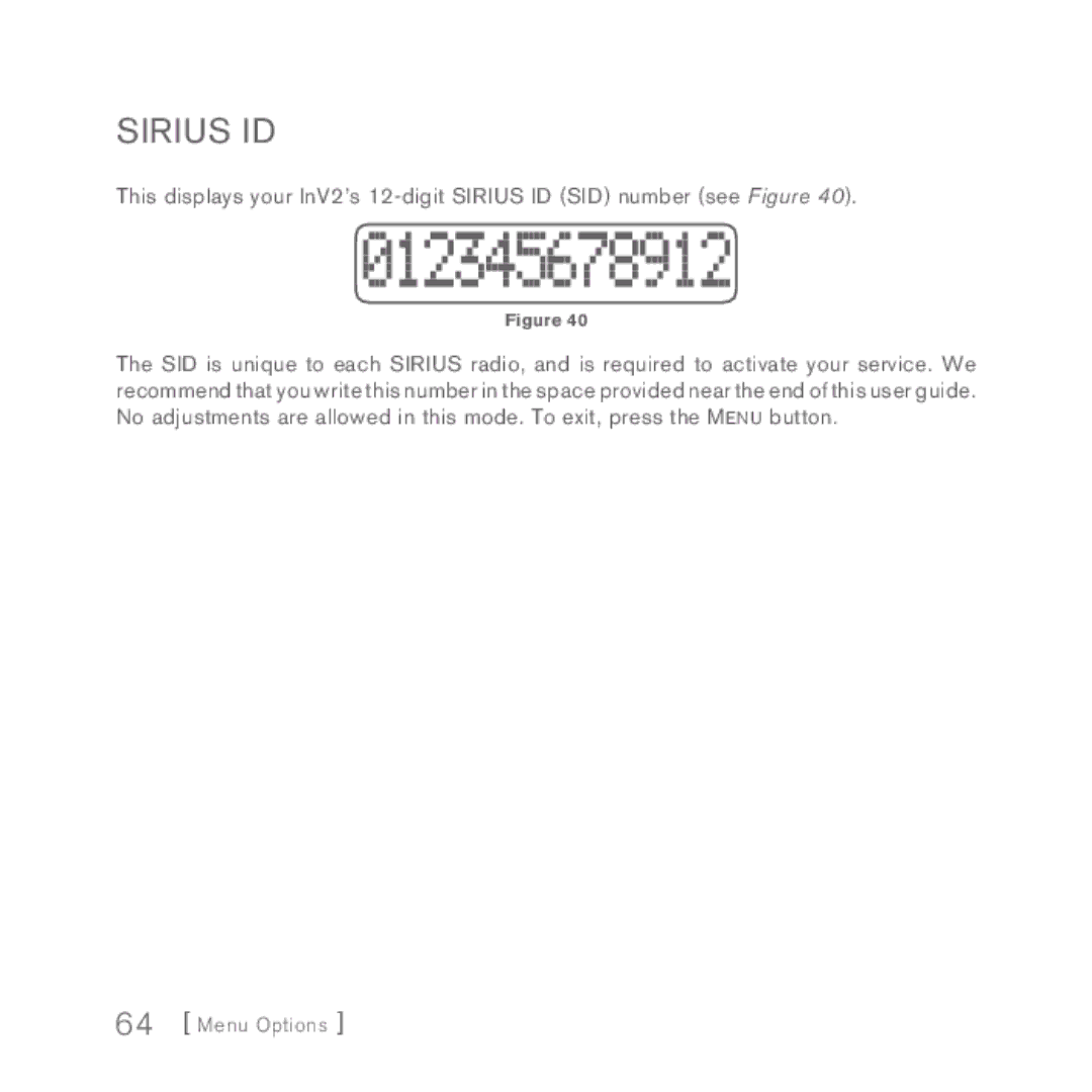 Sirius Satellite Radio INV2 manual Sirius ID 